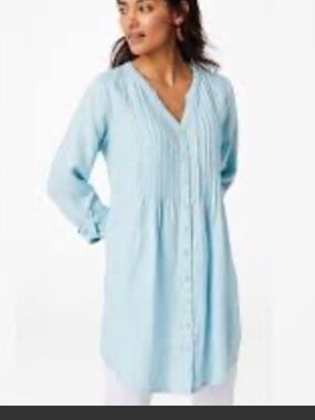 Soft Surroundings Aqua Pintuck Button-Front Tunic